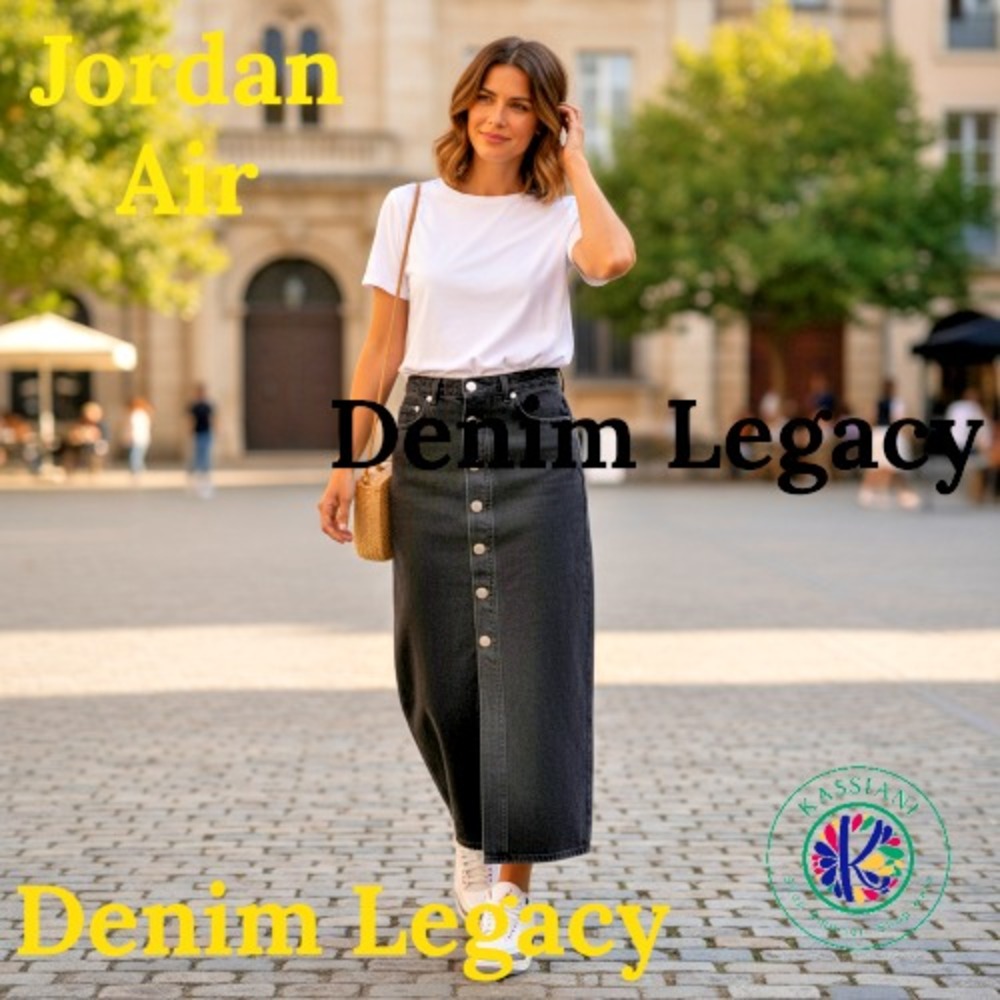 Jordan‎ Air Denim Maxi Skirt Black M FV7095-010 5-Button Front Slit Standard Fit
